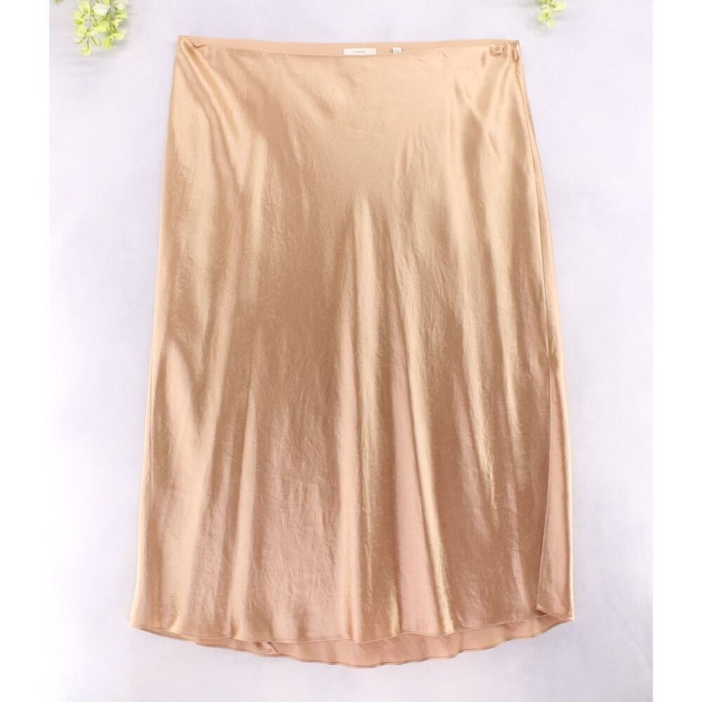Vince Women's Sild Slit Satin Midi Skirt Yarrow/Rose Gold Sz 2XL (18-20) NEW